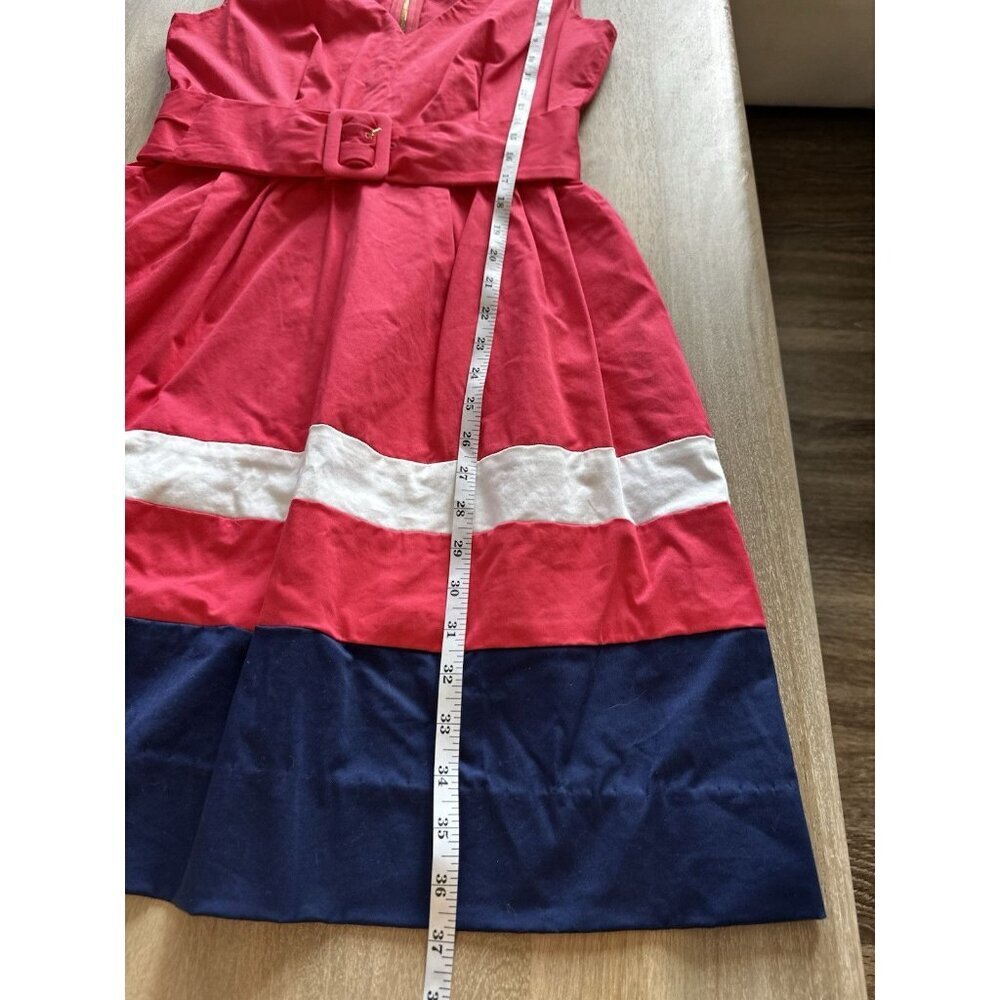 Kate Spade Sawyer Dress Pink Blue Striped Fit Flare Mini Size 8 V Neck - Picture 9 of 9